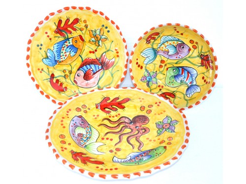 Set Dishes Fishes yellow