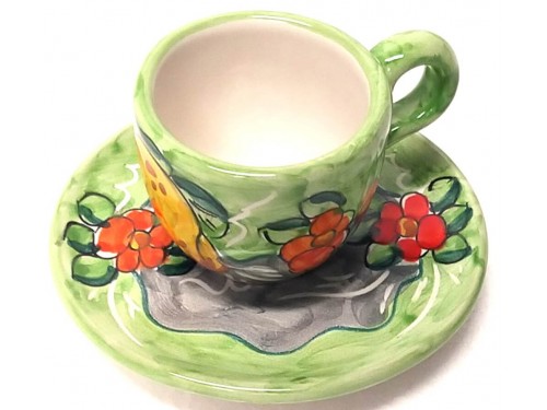 Espresso Cup & Saucer Lemon Flowers green