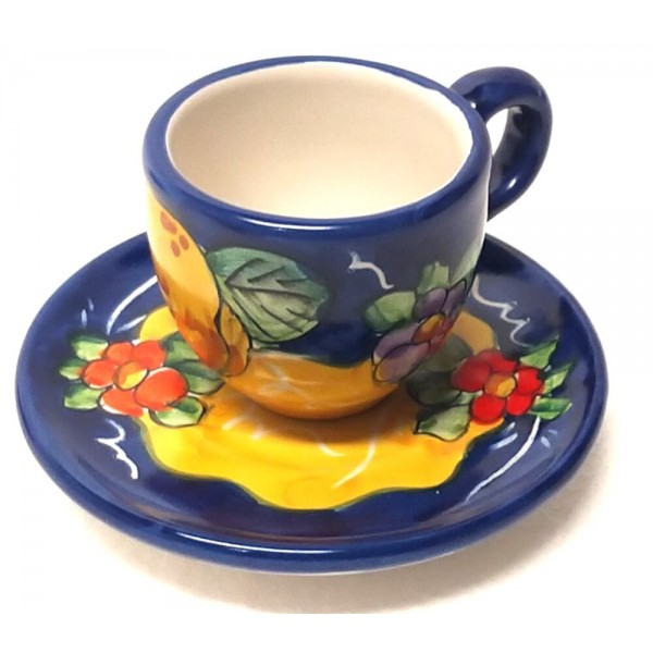 Vietri Sul Mare Lemon Pattern Espresso Cup Saucer 3 Fl.oz Made/painted by  Hand in Italy SHIPS FROM USA No Import Tax 