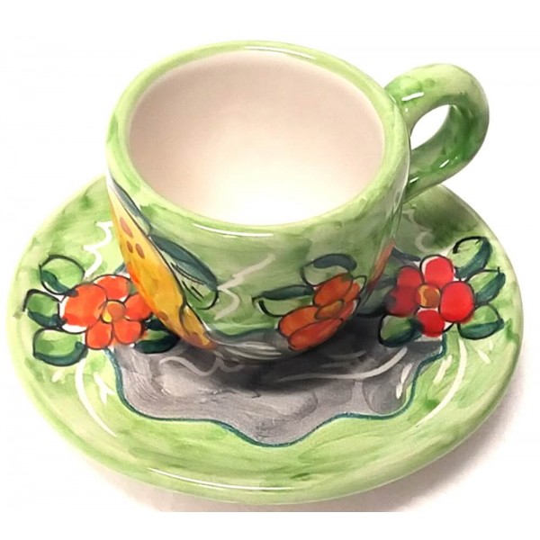 Set tazzina caffè con piattino limoni e fiori (6 persone)