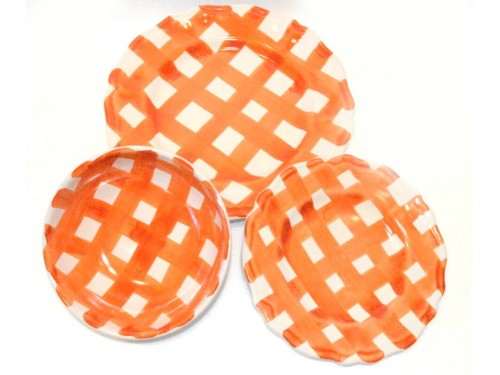 Set Dishes Crossed Lines orange