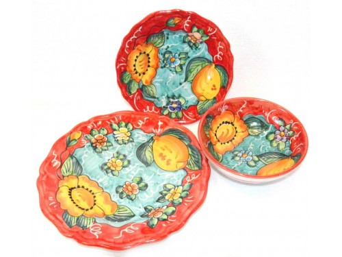 Set Dishes Flower Red-Green