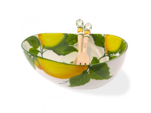 Serving Bowl with Salad Tongs Lemon