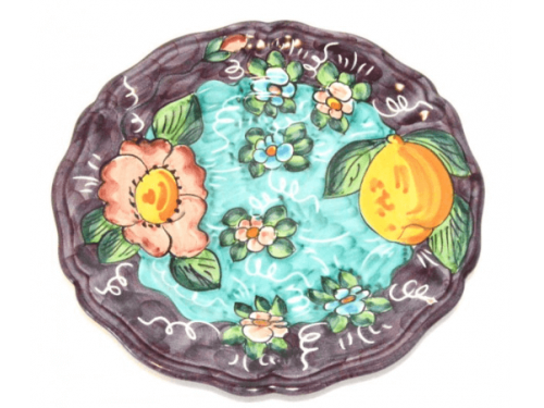 Salad Plate Lemon / Flowers purple