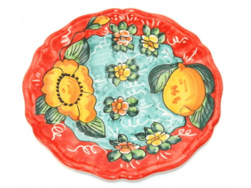 Salad Plate Lemon / Flowers red