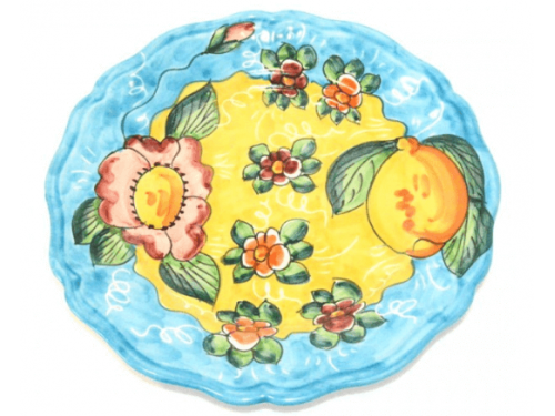 Dinner Plate Lemon / Flowers light blue