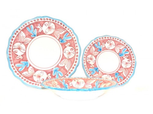 Set Dishes Puffer fish pink