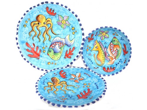 Set Dishes Fishes light blue