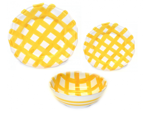 Set Dishes Crossed Lines yellow