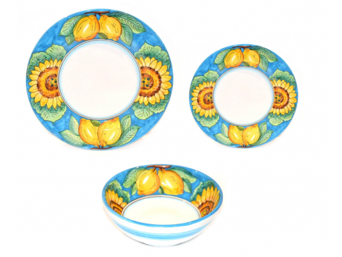 Set Piatti Limoni girasoli celeste