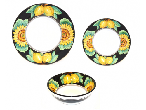 Set Piatti Limoni girasoli nero