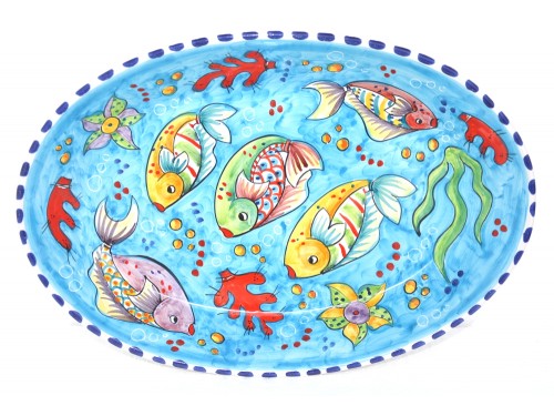 Oval Plate Fishes light blue