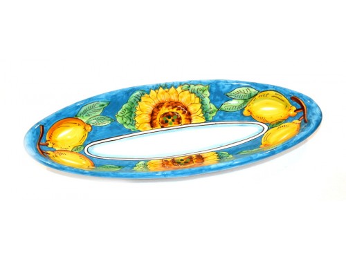 Piatto Ovale (appuntito) Girasoli celeste