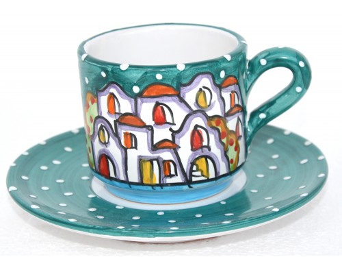 Cappuccino Cup & Saucer Houses Green