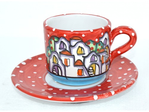 Cappuccino Cup & Saucer Houses red