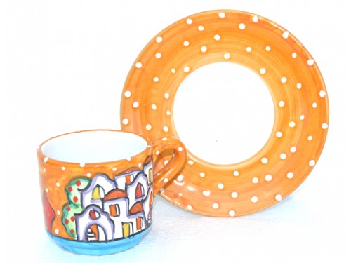 Tazza e piattino Casette arancione