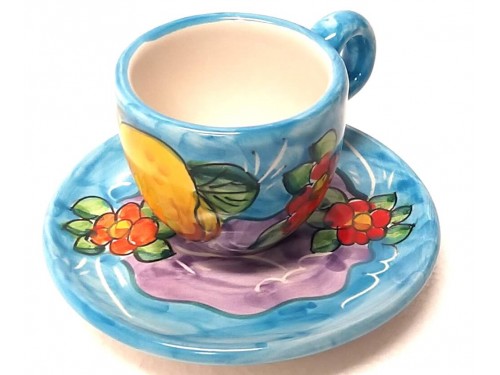 Espresso Cup & Saucer Lemon Flowers light blue