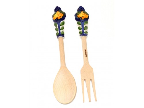 Salad Tongs Lemon Blue wood