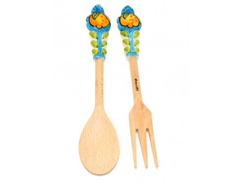 Salad Tongs Lemon light blue wood