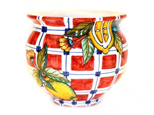 Plant Pot Lemon Red squares