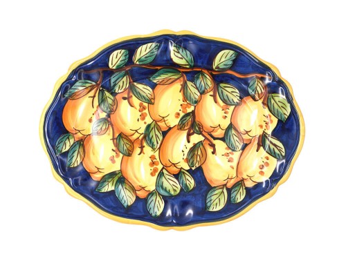 Oval Scalopped Plate Lemon blue