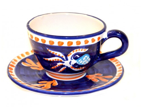 Cappuccino Cup & Saucer Octopus Blue