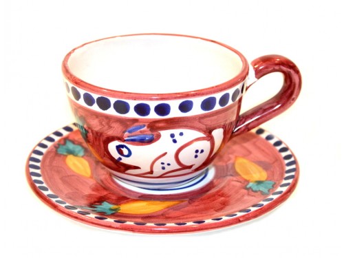 Tazza Cappuccino e piattino Coniglio rosso