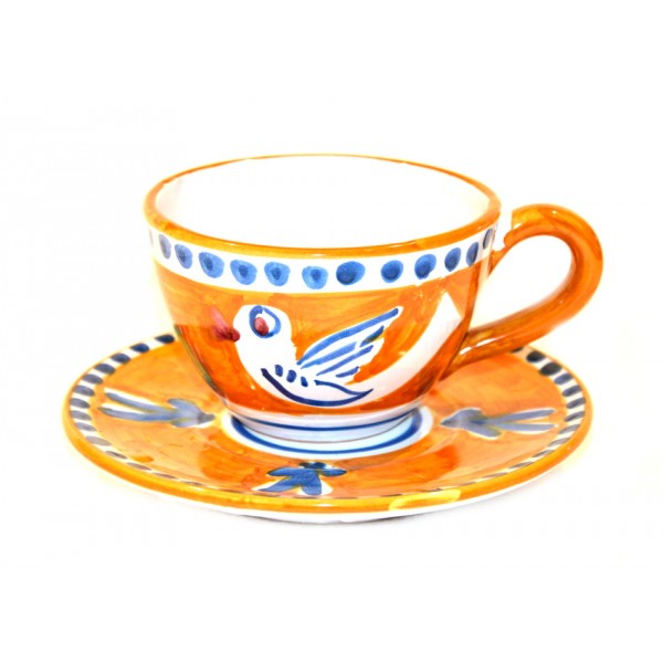 Cappuccino Cup & Saucer Bird Orange