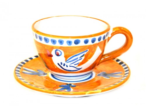 Cappuccino Cup & Saucer Bird Orange