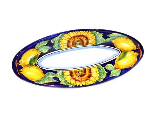 Oval Serving Platter "pointy" Sunflower Lemon Blue (3 sizes)