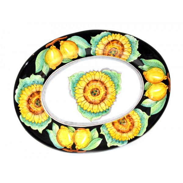 Oval Serving Plate Sunflower Black (2 sizes)