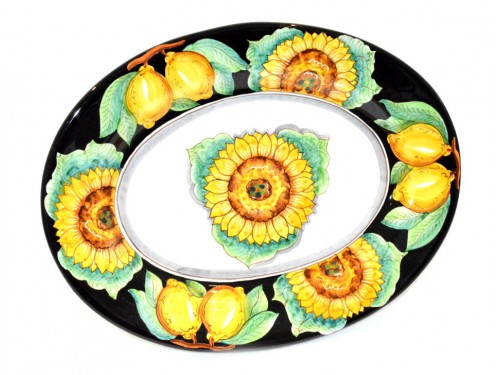 Oval Serving Plate Sunflower Black (2 sizes)