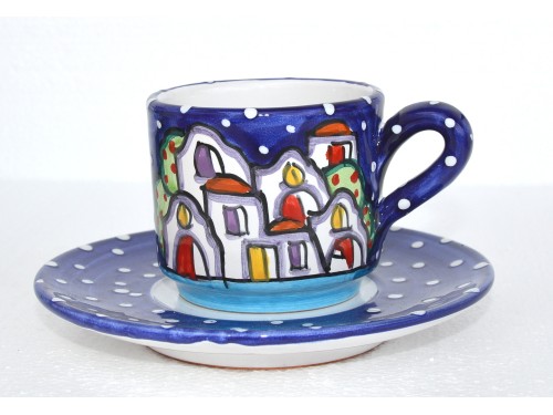 Cappuccino Cup & Saucer Houses blue