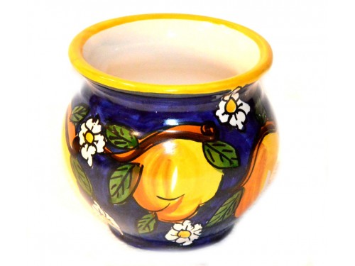 Tiny Plant Pot Lemon Daisies Blue diameter 4,70 inch