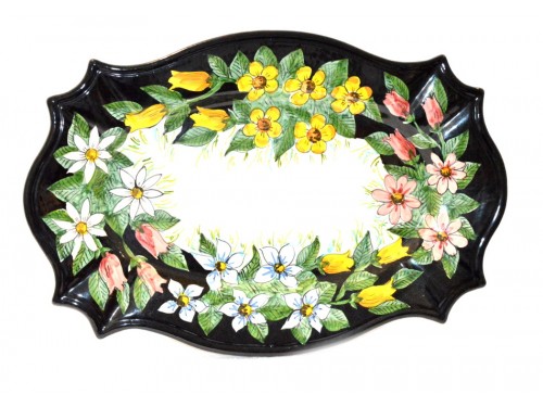 Oval Wall Plate Flowers Black 19,65 inches