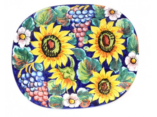 Oval Plate Waves 16,50 inches Sunflowers blue