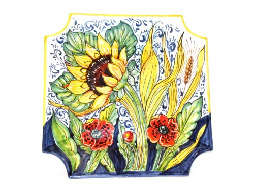 Wall Squared Plate Sunflowers - Poppies 13 inches