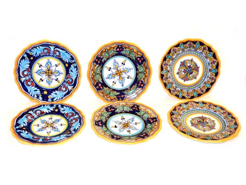 set 6 salad plates 8,25 inch assorted geometric design (unique set)