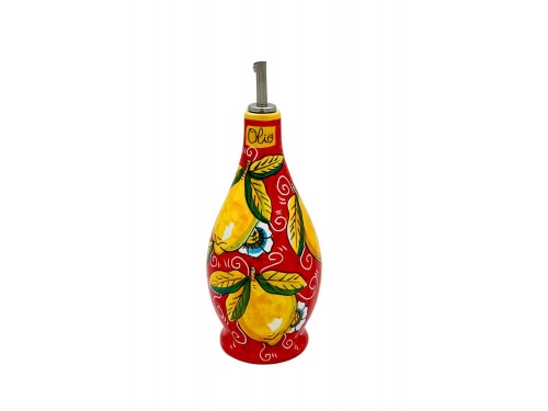 Bottiglia olio grande Rossa Limone con ricciolo e fiori