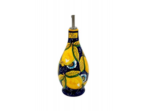 Bottiglia olio grande Blu Limone con ricciolo e fiori