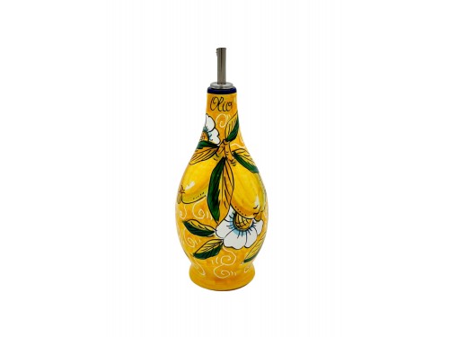 Bottiglia olio grande Giallo Limone con ricciolo e fiori