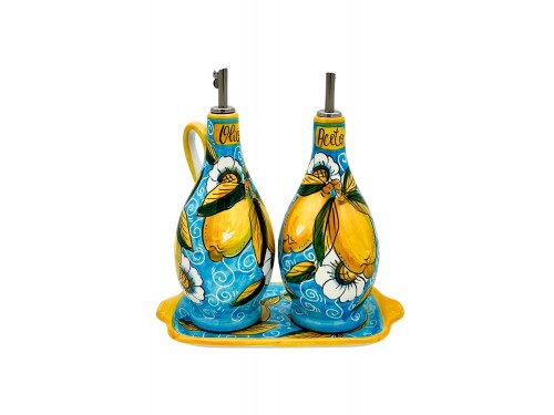 Set olio e aceto Azzurro grande Limone con ricciolo e fiore