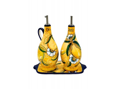 Set olio e aceto Giallo grande Limone con ricciolo e fiore