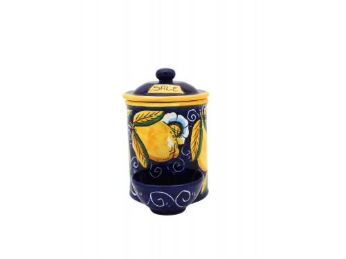 Barattolo porta sale con dispenser Blu Limone con ricciolo e fiori