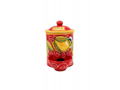 Barattolo porta sale con dispenser Rosso Limone con ricciolo e fiori