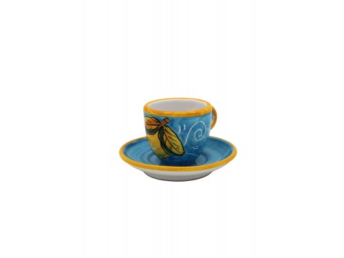 Light Blue Espresso Cup & Saucer Lemon with Curl and flower