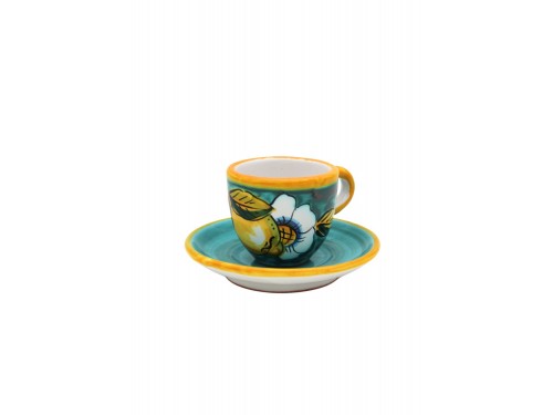 Green Espresso Cup & Saucer Lemon with Curl and flower