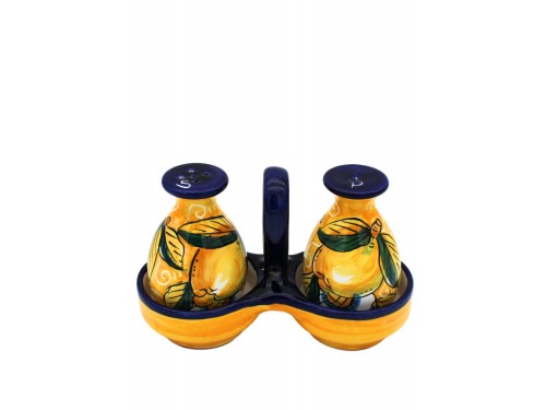 Set sale e pepe con cesto decoro limone con ricciolo e fiore in giallo