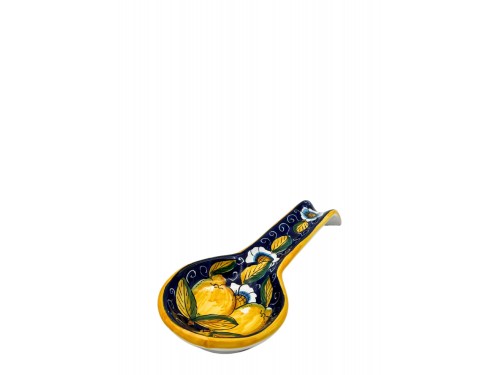 Blue Big spoon rest lemon with curl and flower design