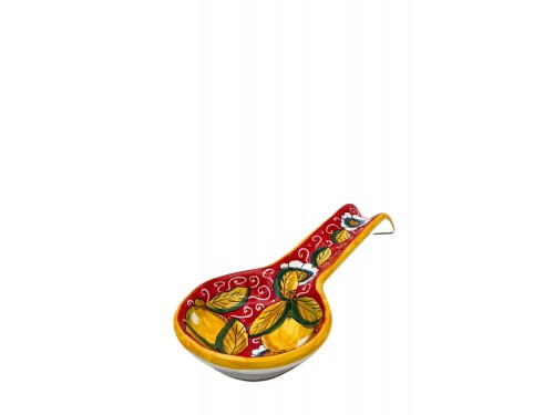 Red big spoon rest lemon with curl and flower design